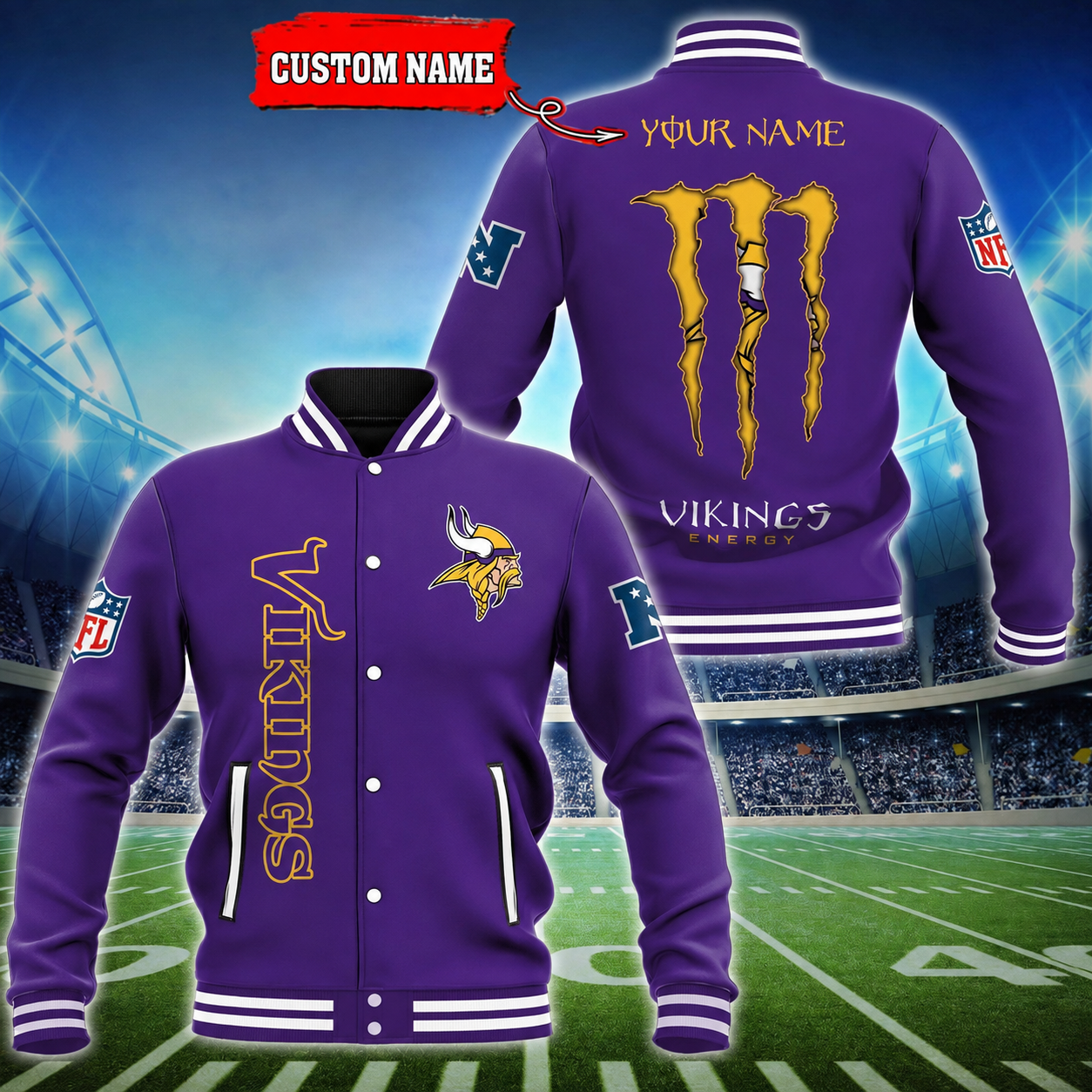 LIMITED EDITION - NEW CUSTOMIZED NFL05 MVK MINNESOTA VIKINGS SATIN VARSITY & BASEBALL JACKET