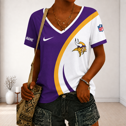 LIMITED EDITION - NEW CUSTOMIZED NFL05 MVK MINNESOTA VIKINGS V-NECK FEMALE SHIRT