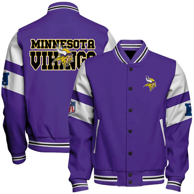 LIMITED EDITION - NEW CUSTOMIZED NFL05 MVK MINNESOTA VIKINGS SATIN VARSITY & BASEBALL JACKET