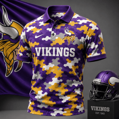 [SPECIAL OFFER] NEW CUSTOMIZED NFL05 MVK MINNESOTA VIKINGS CAMO POLO SHIRT