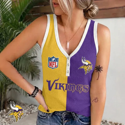 [SPECIAL OFFER] NEW CUSTOMIZED NFL05 MVK MINNESOTA VIKINGS WOMEN'S V-NECK TANK TOP