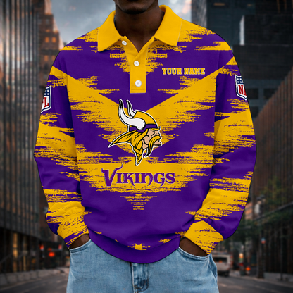 LIMITED EDITION - NEW CUSTOMIZED NFL05 MVK MINNESOTA VIKINGS MEN LONG SLEEVE POLO
