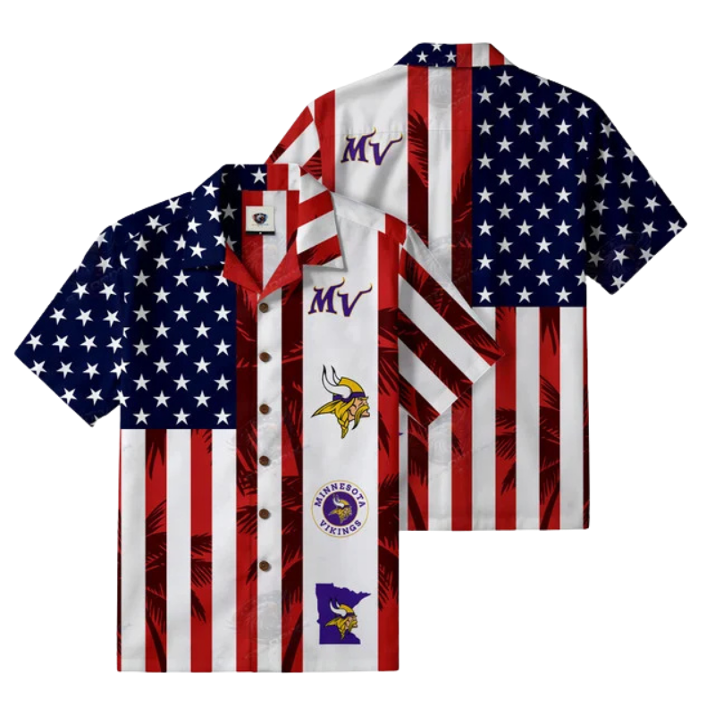 LIMITED EDITION - NEW CUSTOMIZED NFL05 MVK MINNESOTA VIKINGS PATRIOTIC 250 USA HAWAIIAN SHIRT