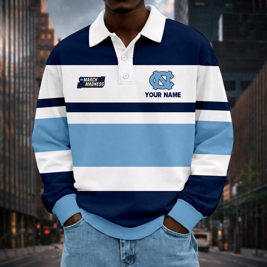LIMITED EDITION - NEW CUSTOMIZED NCAA MAM05 NTH NORTH CAROLINA TAR HEELS UNISEX LONG SLEEVE POLO