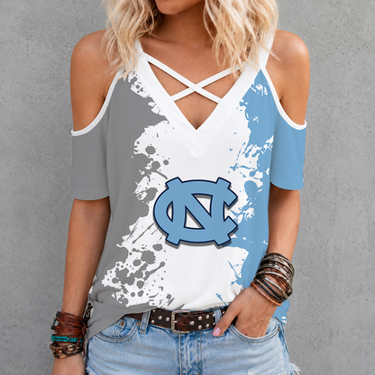 [FAN FAVORITE] NEW CUSTOMIZED NCAA MAM05 NTH NORTH CAROLINA TAR HEELS CRISS CROSS V-NECK TOP