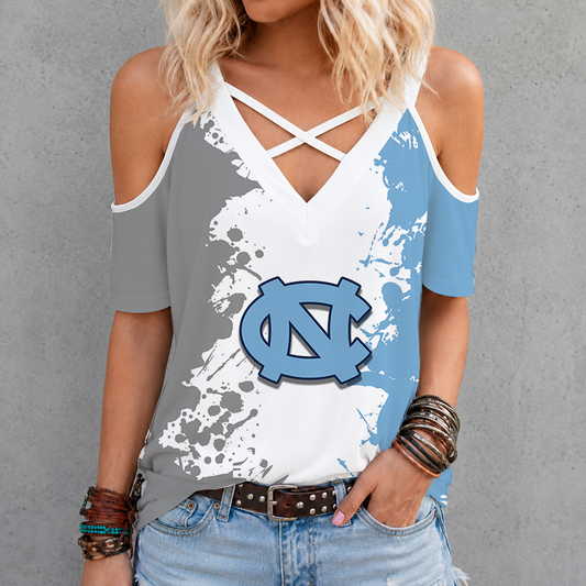 [FAN FAVORITE] NEW CUSTOMIZED NCAA MAM05 NTH NORTH CAROLINA TAR HEELS CRISS CROSS V-NECK TOP