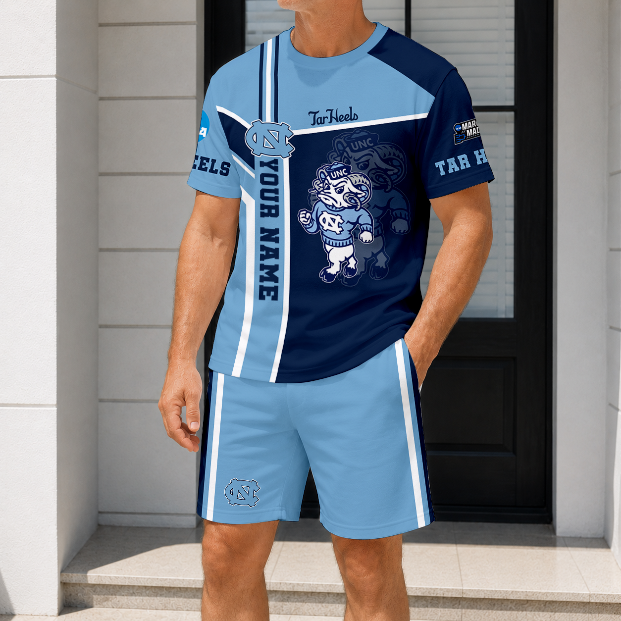 ELITE EDITION - NEW CUSTOMIZED NCAA MAM05 NTH NC TAR HEELS T-SHIRT & SHORT PANTS SET