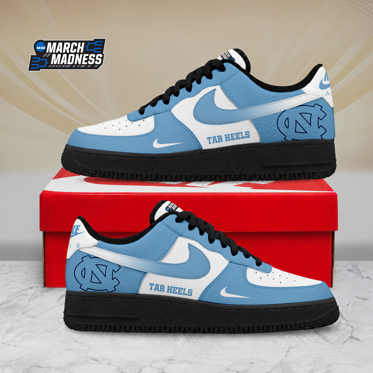 SPECIAL EDITION - NEW CUSTOMIZED NCAA MAM05 NTH NORTH CAROLINA TAR HEELS AF1 SHOES