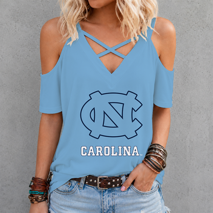 [FAN FAVORITE] NEW CUSTOMIZED NCAA MAM05 NTH NORTH CAROLINA TAR HEELS CRISS CROSS V-NECK TOP