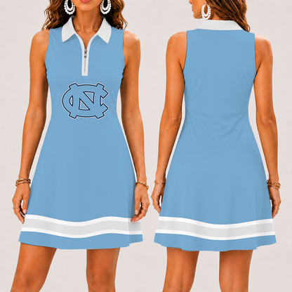 [FAN FAVORITE] NEW CUSTOMIZED NCAA MAM05 NTH NORTH CAROLINA TAR HEELS STRAPPY WOMEN'S ZIP SLEEVELESS POLO DRESS