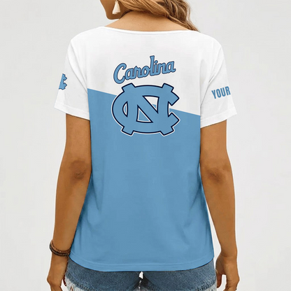 [FAN FAVORITE] NEW CUSTOMIZED NCAA MAM05 NTH NORTH CAROLINA TAR HEELS STRAPPY V-NECK FEMALE SHIRT