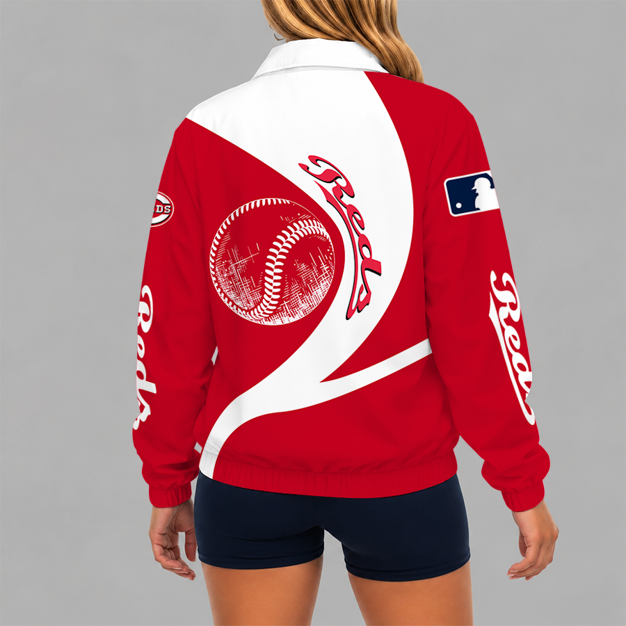[FLASH SALE] NEW CUSTOMIZED MLB05 CRS CINCINNATI REDS V-NECK ZIPPER SWEATSHIRT JACKET