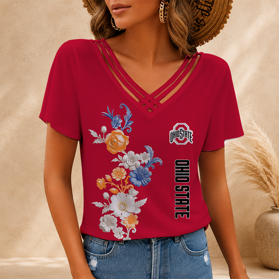 [FAN FAVORITE] NEW CUSTOMIZED NCAA FBS05 OSB OHIO STATE BUCKEYES V-NECK SHIRT