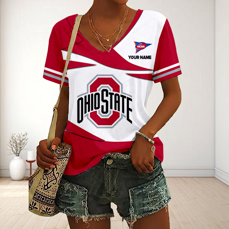 LIMITED DROP - NEW CUSTOMIZED | NCAA FBS05 OSB OS BUCKEYES V-NECK FEMALE SHIRT