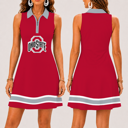 [FAN FAVORITE] NEW CUSTOMIZED NCAA FBS05 OSB OHIO STATE BUCKEYES WOMEN'S ZIP SLEEVELESS POLO DRESS