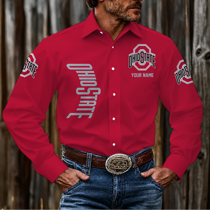 LIMITED EDITION - NEW CUSTOMIZED NCAA FBS05 OSB OHIO STATE BUCKEYES MEN'S LONG SLEEVE BUTTON-UP SHIRT