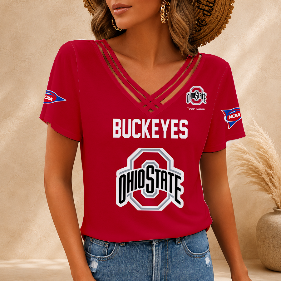 [FAN FAVORITE] NEW CUSTOMIZED NCAA FBS05 OSB OHIO STATE BUCKEYES V-NECK SHIRT