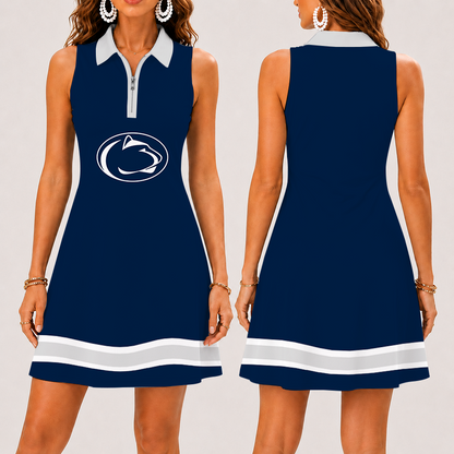 [FAN FAVORITE] NEW CUSTOMIZED NCAA CFH05 PNL PENN STATE NITTANY LIONS WOMEN'S ZIP SLEEVELESS POLO DRESS