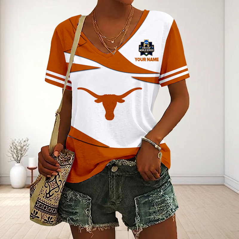 LIMITED DROP - NEW CUSTOMIZED | NCAA CWS05 TXL TX LONGHORNS V-NECK FEMALE SHIRT