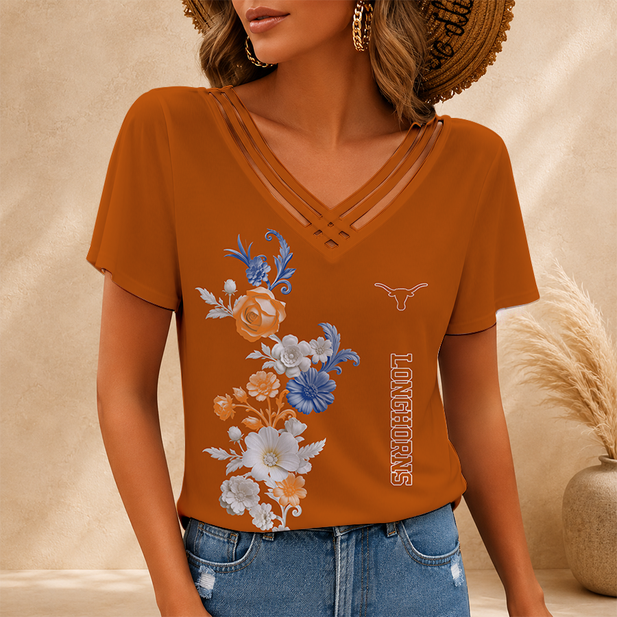 [FAN FAVORITE] NEW CUSTOMIZED NCAA CWS05 TXL TEXAS LONGHORNS V-NECK SHIRT