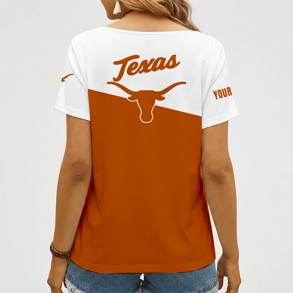 [FAN FAVORITE] NEW CUSTOMIZED NCAA CWS05 TXL TEXAS LONGHORNS V-NECK FEMALE SHIRT