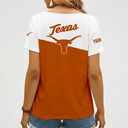 [FAN FAVORITE] NEW CUSTOMIZED NCAA CWS05 TXL TEXAS LONGHORNS V-NECK FEMALE SHIRT