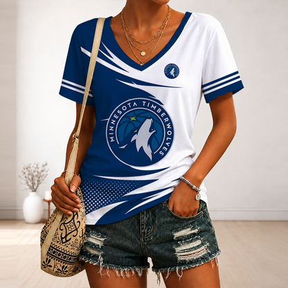 LIMITED EDITION - NEW CUSTOMIZED NBA05 MTW MINNESOTA TIMBERWOLVES V-NECK FEMALE SHIRT