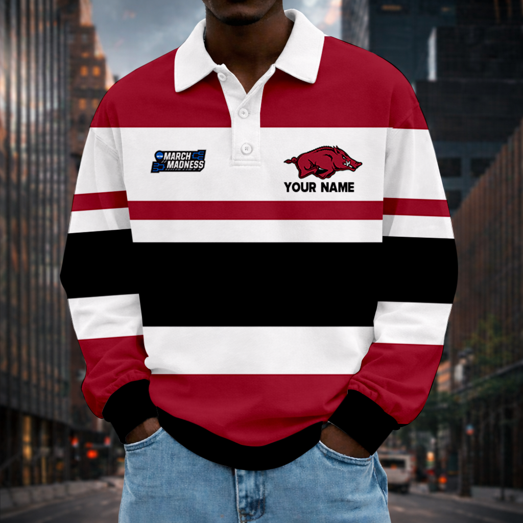 LIMITED EDITION - NEW CUSTOMIZED NCAA MAM06 AKR ARKANSAS RAZORBACKS UNISEX LONG SLEEVE POLO