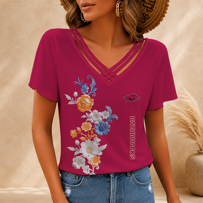 [FAN FAVORITE] NEW CUSTOMIZED NCAA MAM06 AKR ARKANSAS RAZORBACKS V-NECK SHIRT