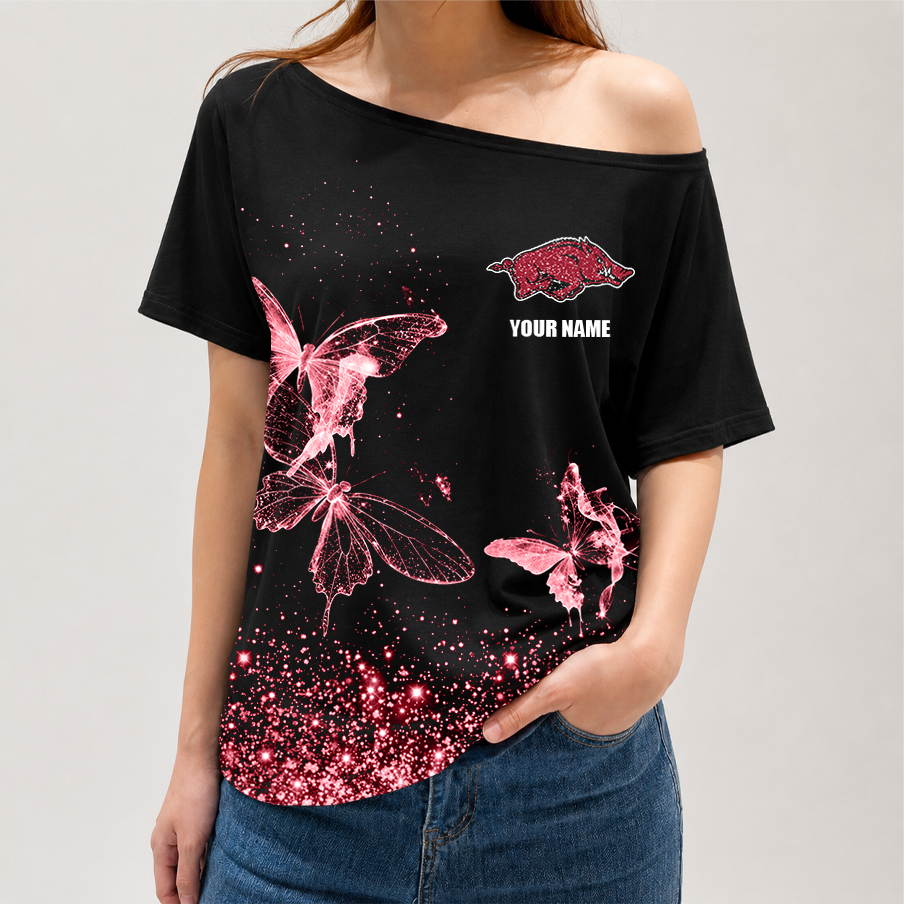 [FAN FAVORITE] NEW CUSTOMIZED NCAA MAM06 AKR ARKANSAS RAZORBACKS STRAPPY OFF-SHOULDER SHIRT
