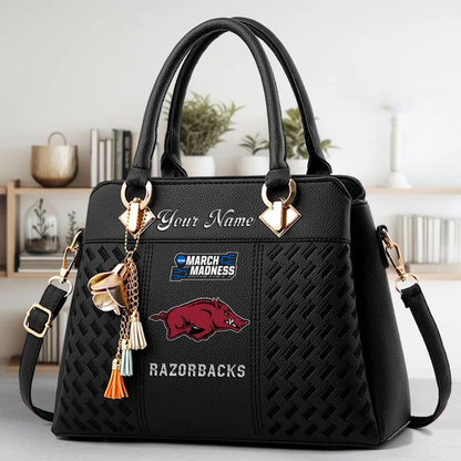 LIMITED EDITION - NEW CUSTOMIZED NCAA MAM06 AKR ARKANSAS RAZORBACKS ZIP HANDBAG MULTICOLOR