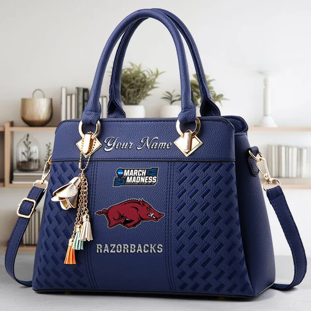 LIMITED EDITION - NEW CUSTOMIZED NCAA MAM06 AKR ARKANSAS RAZORBACKS ZIP HANDBAG MULTICOLOR