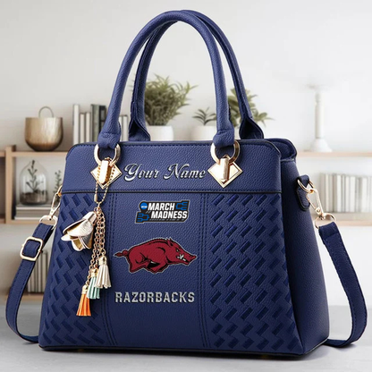 LIMITED EDITION - NEW CUSTOMIZED NCAA MAM06 AKR ARKANSAS RAZORBACKS ZIP HANDBAG MULTICOLOR