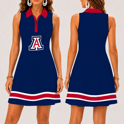 [FAN FAVORITE] NEW CUSTOMIZED NCAA CWS06 ARW ARIZONA WILDCATS WOMEN'S ZIP SLEEVELESS POLO DRESS