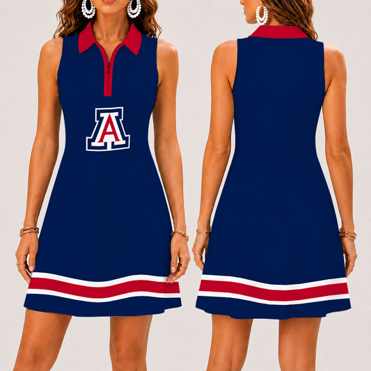 [FAN FAVORITE] NEW CUSTOMIZED NCAA CWS06 ARW ARIZONA WILDCATS WOMEN'S ZIP SLEEVELESS POLO DRESS