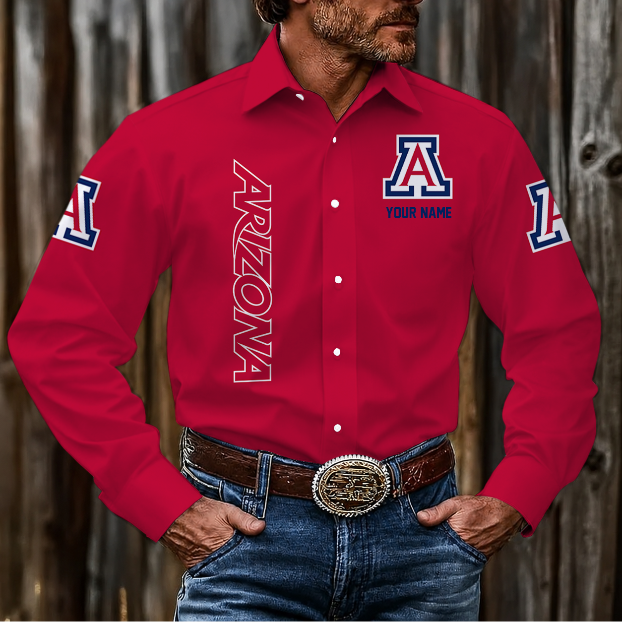 LIMITED EDITION - NEW CUSTOMIZED NCAA CWS06 ARW ARIZONA WILDCATS MEN'S LONG SLEEVE BUTTON-UP SHIRT