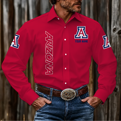 LIMITED EDITION - NEW CUSTOMIZED NCAA CWS06 ARW ARIZONA WILDCATS MEN'S LONG SLEEVE BUTTON-UP SHIRT