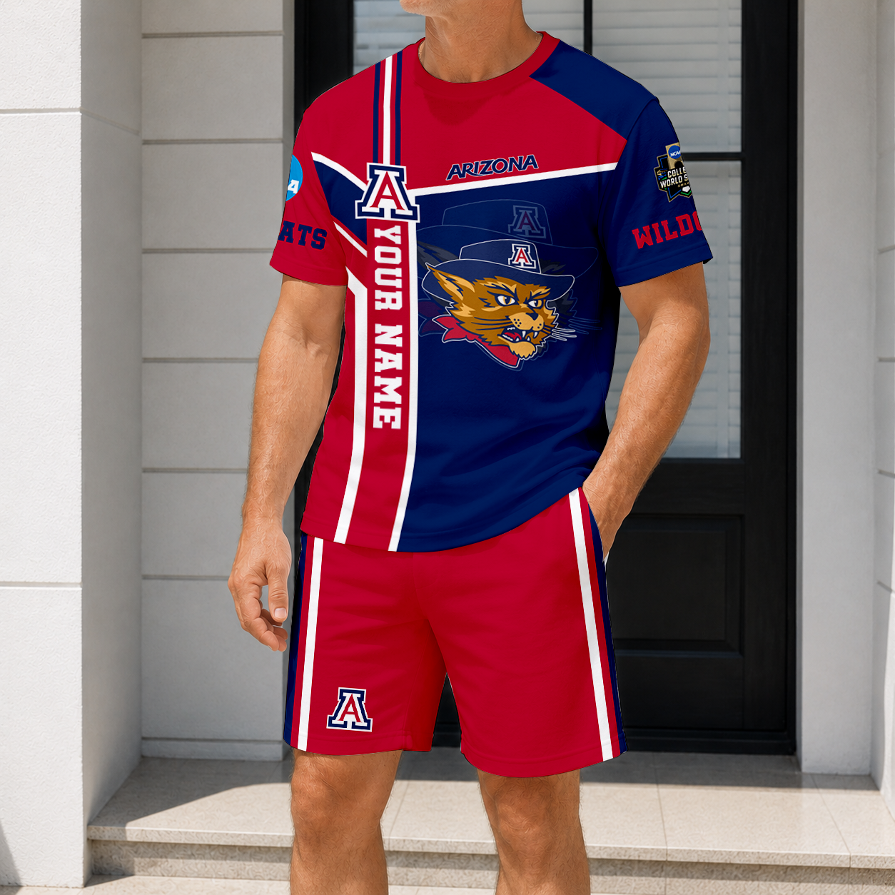 ELITE EDITION - NEW CUSTOMIZED NCAA CWS06 ARW ARIZONA WILDCATS T-SHIRT & SHORT PANTS SET