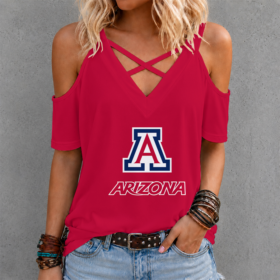 [FAN FAVORITE] NEW CUSTOMIZED NCAA CWS06 ARW ARIZONA WILDCATS CRISS CROSS V-NECK TOP