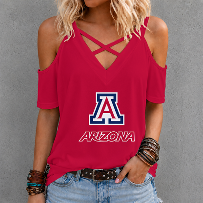 [FAN FAVORITE] NEW CUSTOMIZED NCAA CWS06 ARW ARIZONA WILDCATS CRISS CROSS V-NECK TOP