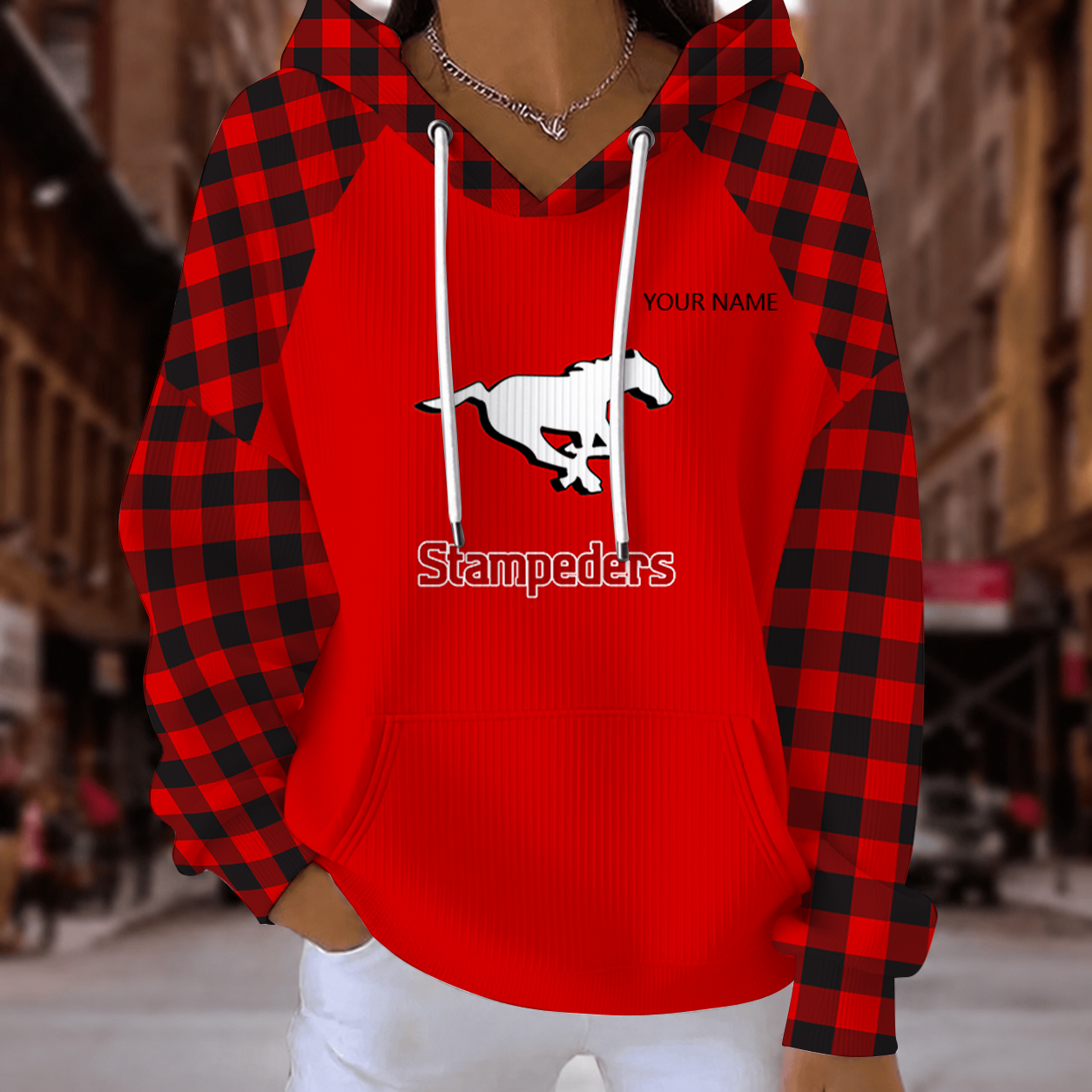 [FAN EXCLUSIVE] NEW CUSTOMIZED CFL06 CGY CALGARY STAMPEDERS STRAPPY RIBBED HOODIE & SWEATSHIRT