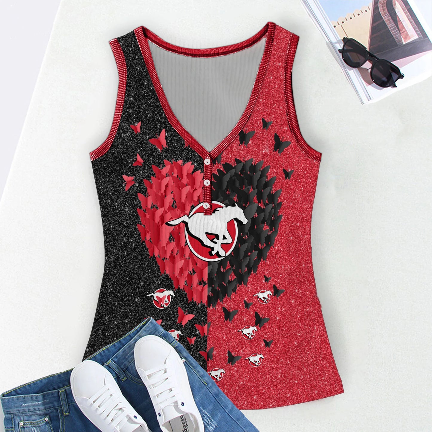 [FAN EXCLUSIVE] NEW CUSTOMIZED CFL06 CGY CALGARY STAMPEDERS WOMEN'S V-NECK TANK TOP