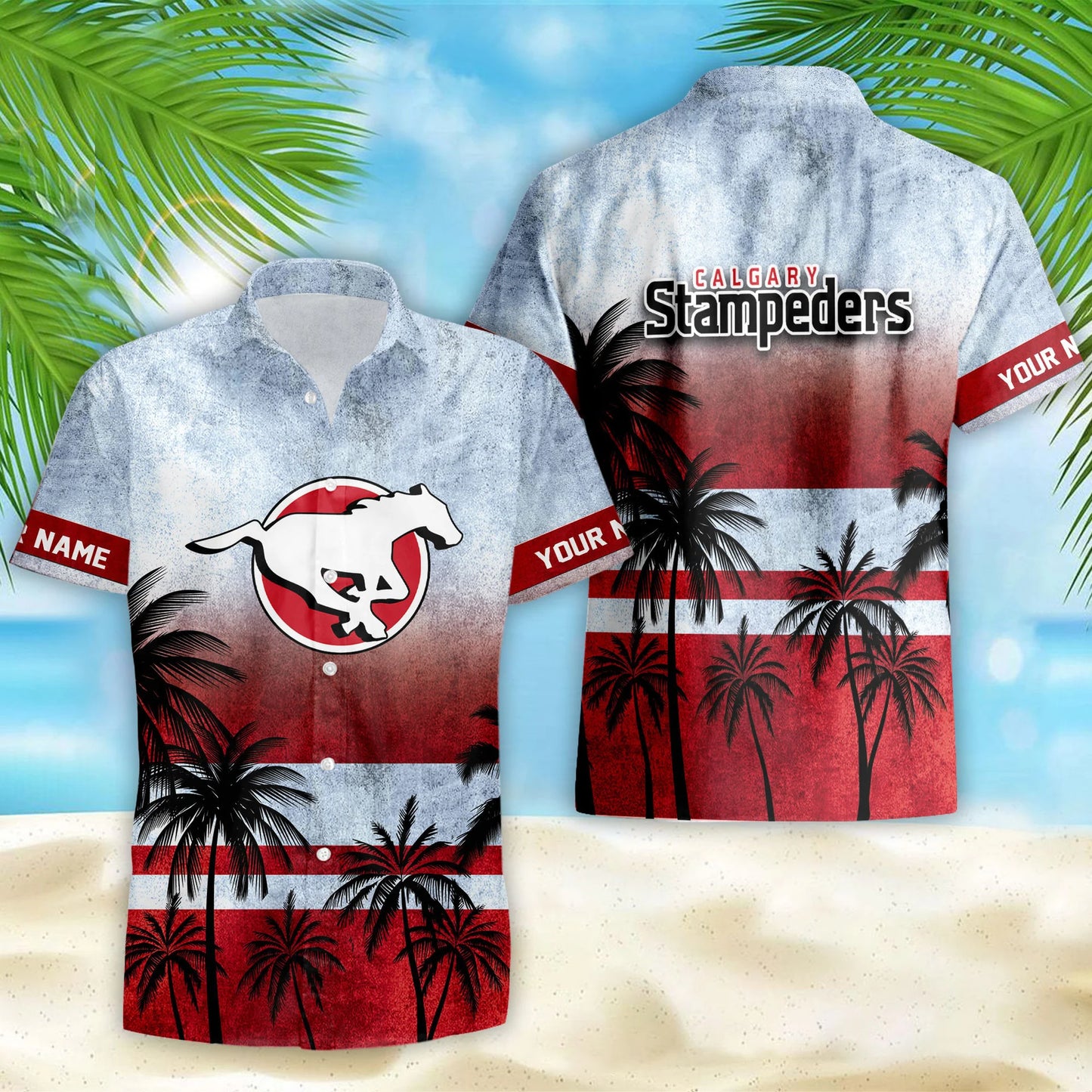 [FAN EXCLUSIVE] NEW CUSTOMIZED CFL06 CGY CALGARY STAMPEDERS HAWAIIAN SHIRT & SHORTS SET