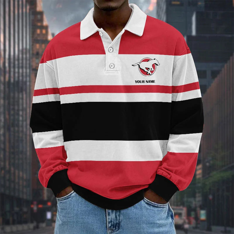 [FAN EXCLUSIVE] NEW CUSTOMIZED CFL06 CGY CALGARY STAMPEDERS LONG SLEEVE POLO