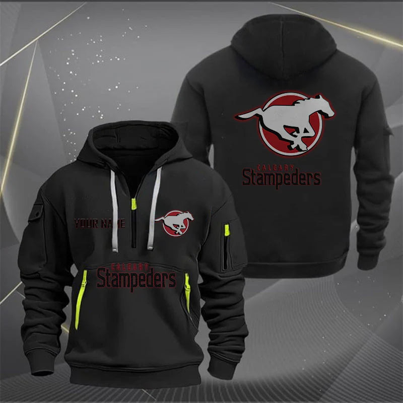 [FAN EXCLUSIVE] NEW CUSTOMIZED CFL06 CGY CALGARY STAMPEDERS MUTICOLOR QUARTER ZIP HOODIE