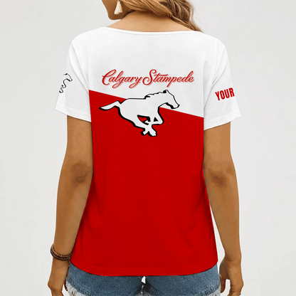 [FAN EXCLUSIVE] NEW CUSTOMIZED CFL06 CGY CALGARY STAMPEDERS STRAPPY V-NECK FEMALE SHIRT