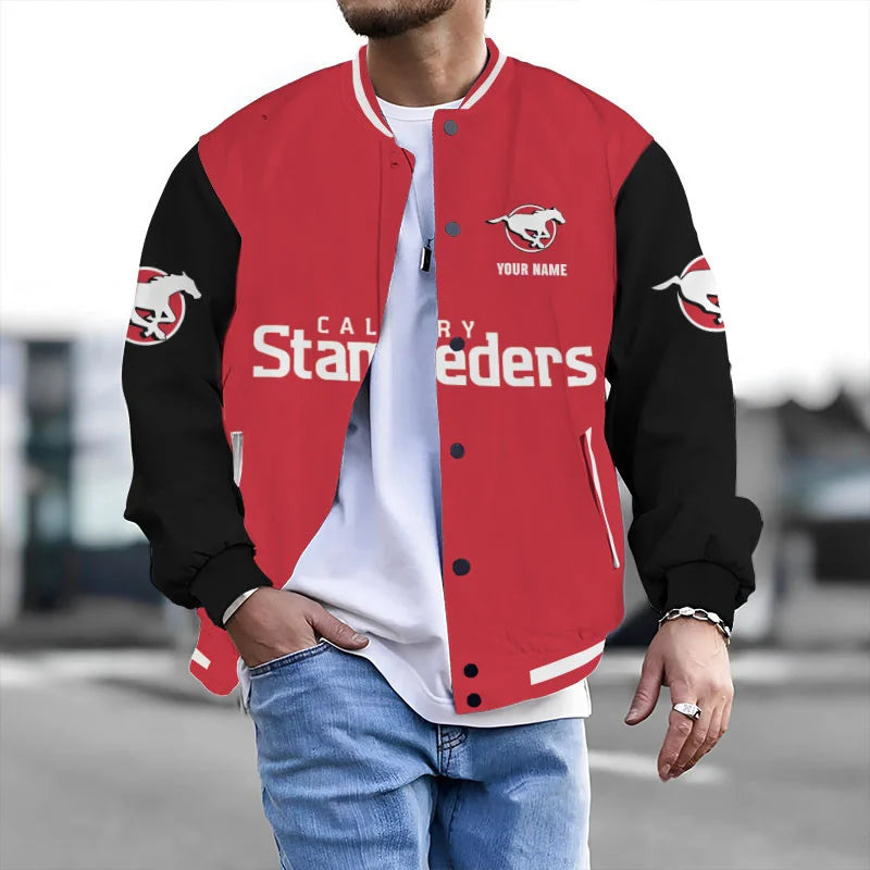 [FAN EXCLUSIVE] NEW CUSTOMIZED CFL06 CGY CALGARY STAMPEDERS BASEBALL JACKET & SATIN VARSITY JACKET