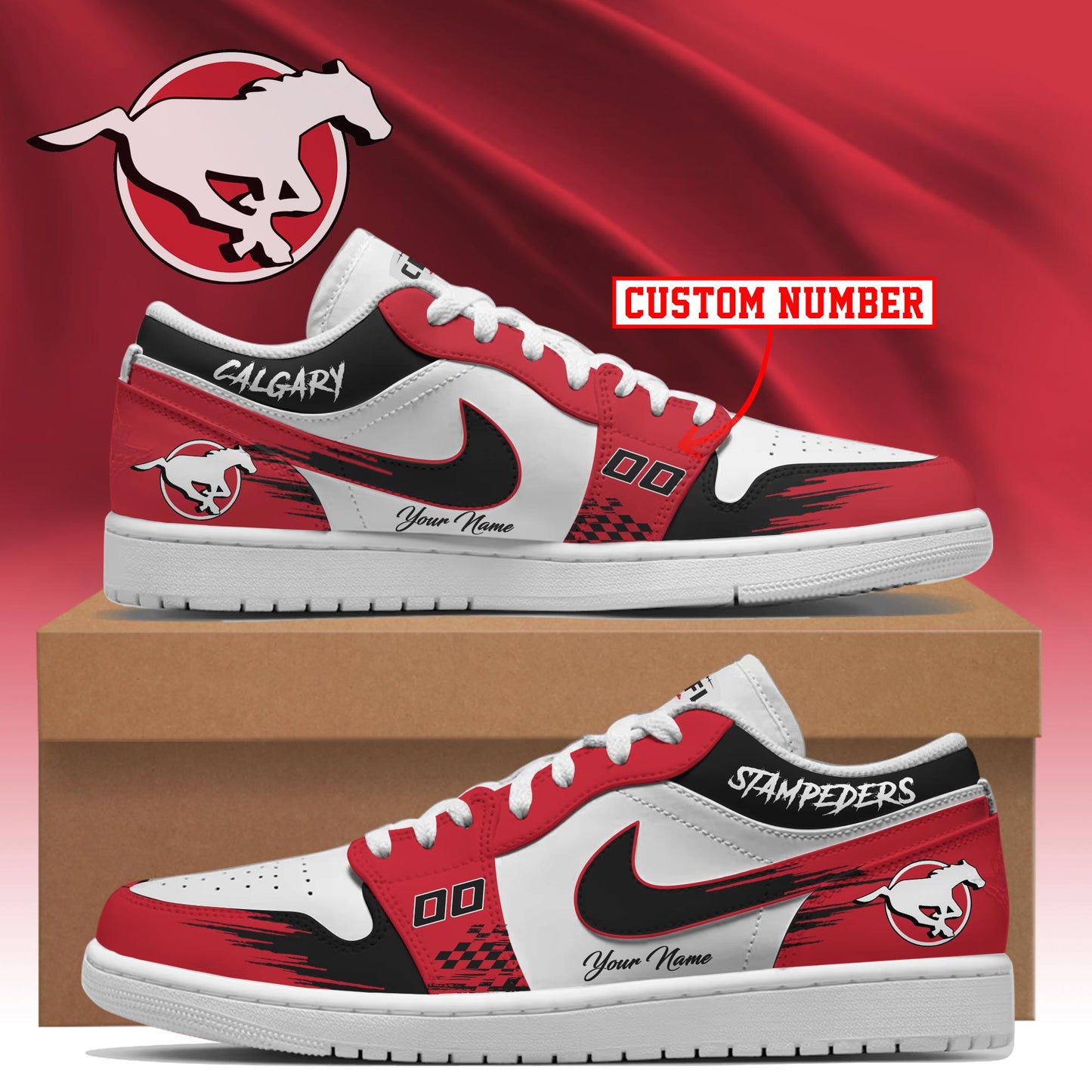 [FAN EXCLUSIVE] NEW CUSTOMIZED CFL06 CGY CALGARY STAMPEDERS AIR JORDAN LOW SHOES