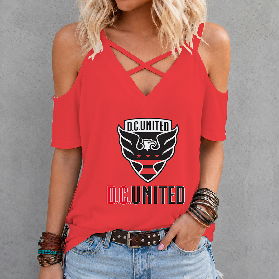 [FAN EXCLUSIVE] NEW CUSTOMIZED MLS06 DCU D.C. UNITED CRISS CROSS V-NECK TOP
