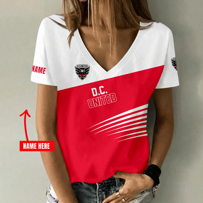 [FAN EXCLUSIVE] NEW CUSTOMIZED MLS06 DCU D.C. UNITED V-NECK FEMALE SHIRT